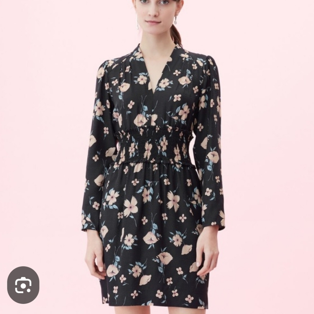 Rebecca Taylor Silk Black Floral Long Sleeve Dress
